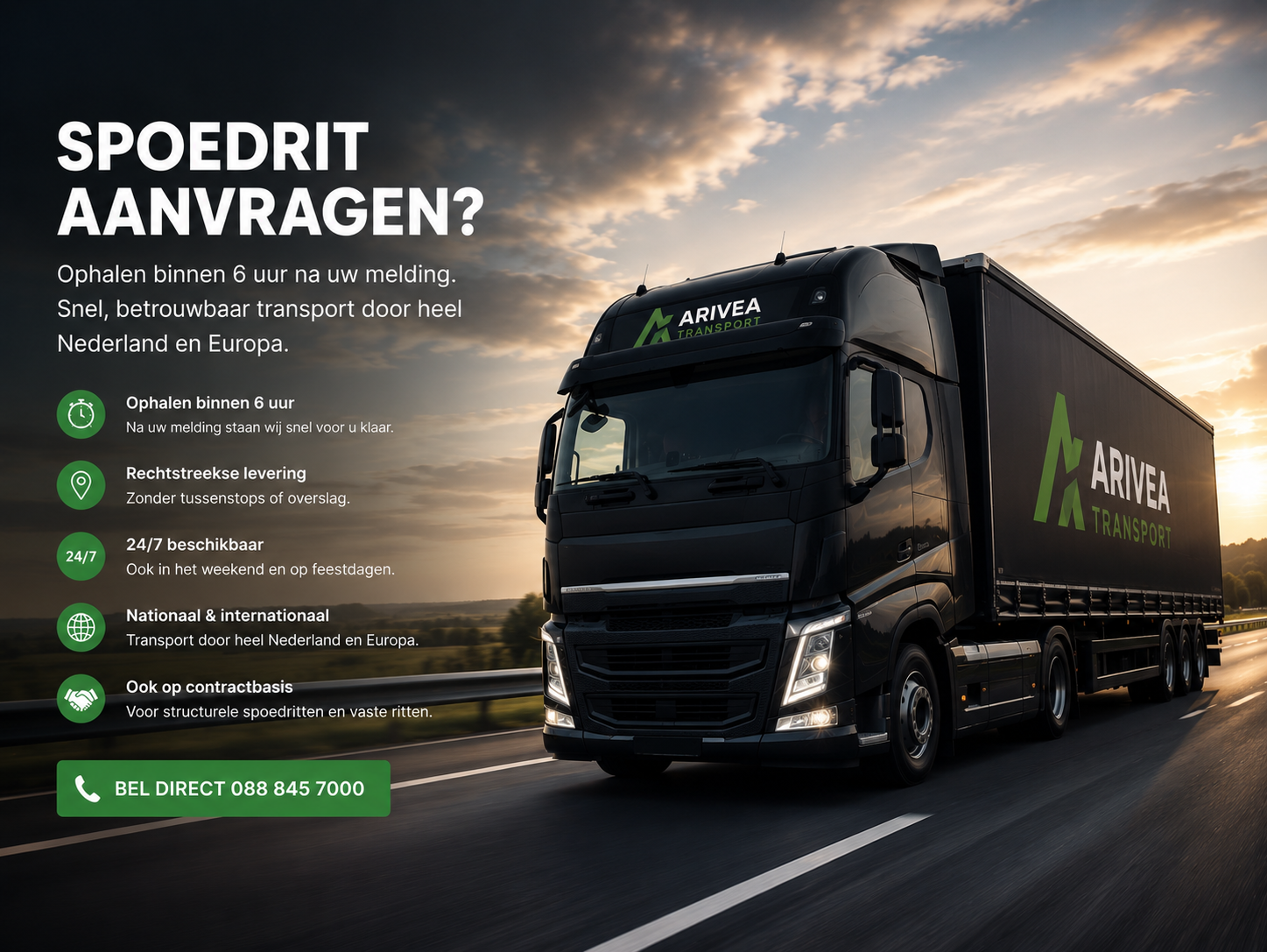 Spoedtransport vrachtwagen Nederland Arivea